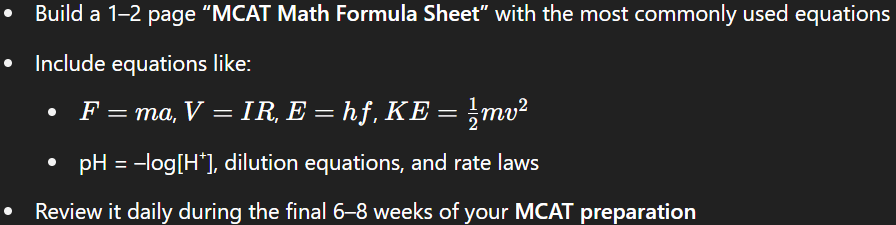 MCAT Math Formula Cheat Sheet