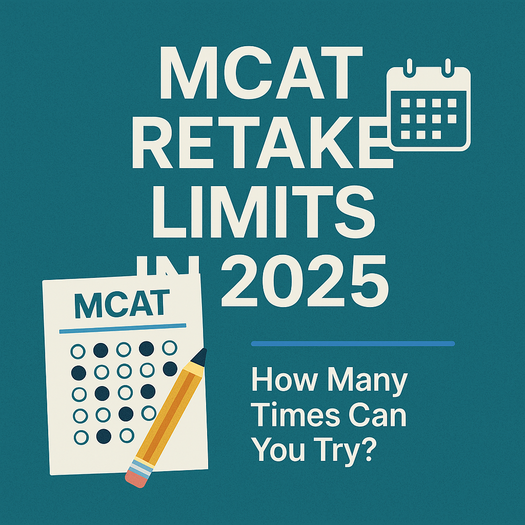 MCAT Retake Limits in 2025 featured image showing a calendar, MCAT answer sheet, and pencil with tagline 'How Many Times Can You Try?