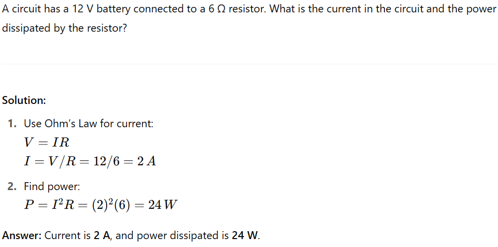 Question 3: Electricity – Ohm’s Law and Power