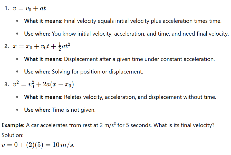 Kinematics Equations (Linear Motion)